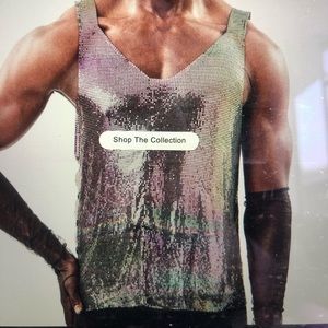Pas Le Mode oil slick metal mesh tank
